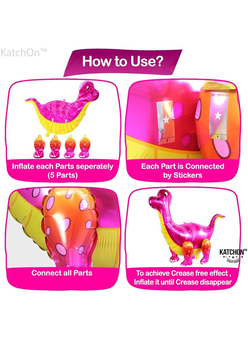 KatchOn, Large Pink Dinosaur Balloon Girl - 35 Inch | Pink Dinosaur Party Supplies | Self Standing Girl Dinosaur Balloons for Birthday Party - Image 4